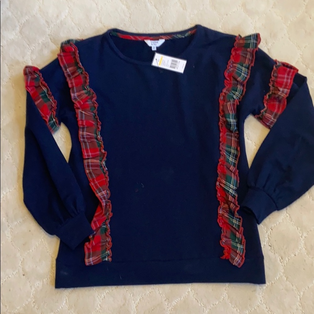 NWT crown & ivy tartan ruffle sweatshirt plaid XS